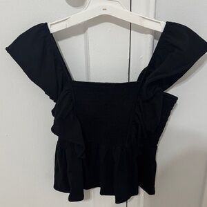 American Eagle Black Ruffle Top